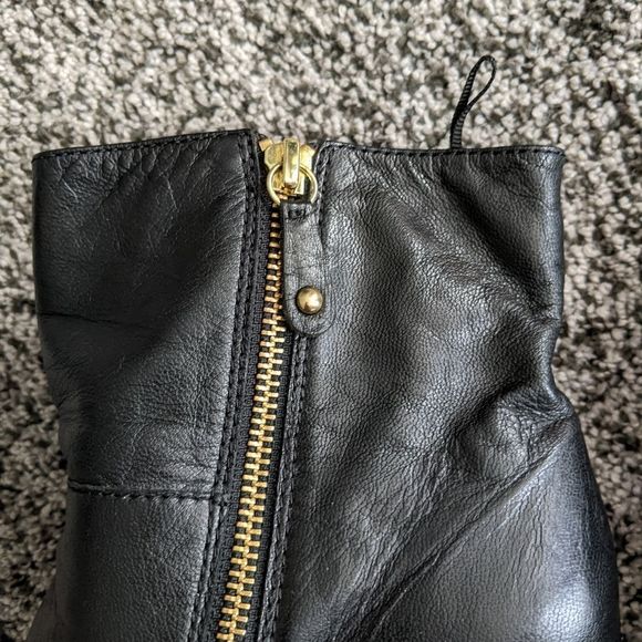 H&M Genuine Leather Black Ankle Zipper Platform Booties Size 9 - Picture 4 of 10